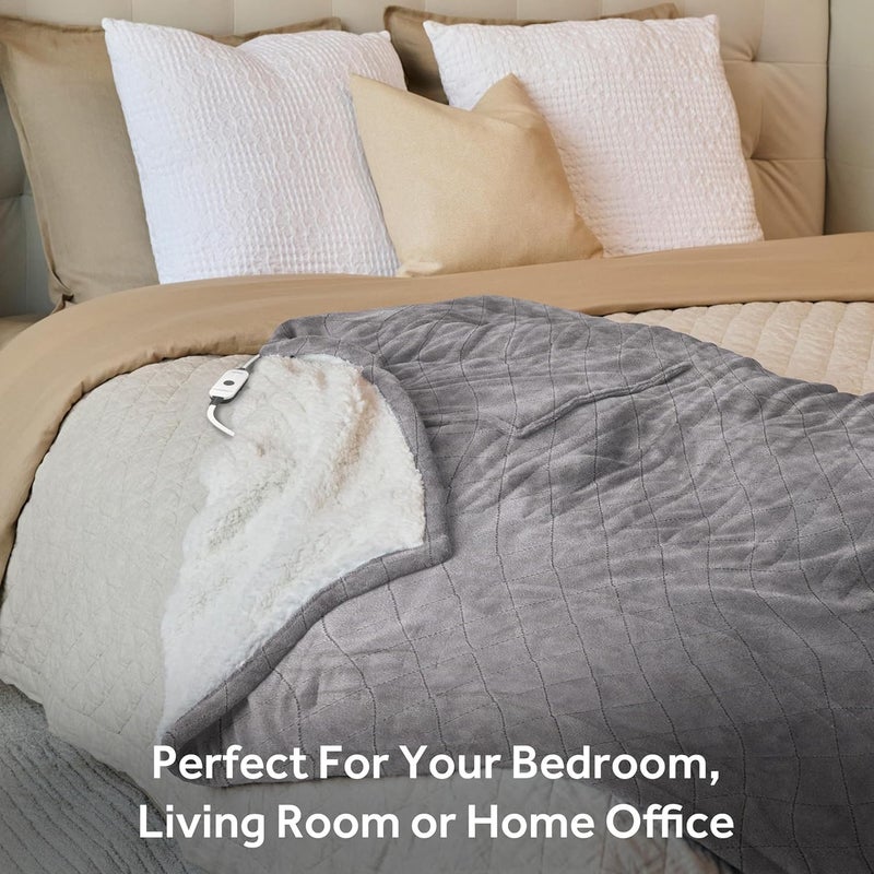 Sunbeam Quilted Royal Posh Velvet Reverse Sherpa Heated Throw Electric Blanket, 50" x 60", 4 Heat Settings, 4-Hour Auto Shut-Off, Warming Cozy Throw for Couch, Sofa or Bed, Machine Washable, Dove Grey - Image 5